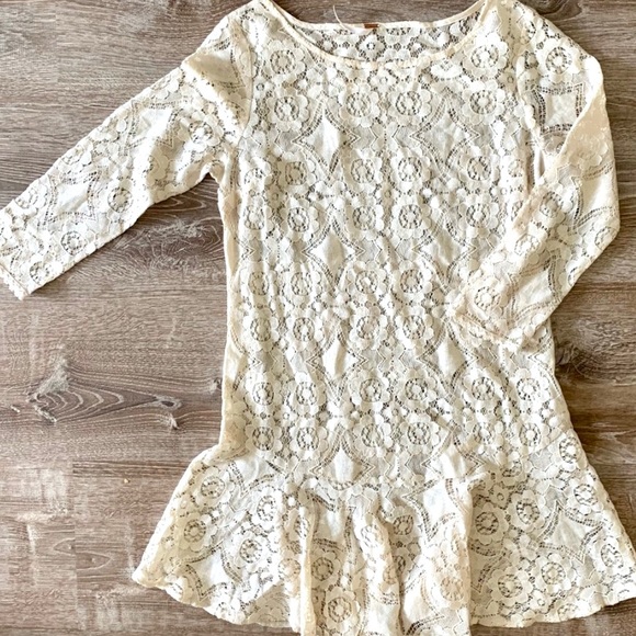 Free People ivory lace dress skirted coverup tunic - Small